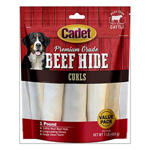 Cadet Premium Grade Beefhide Curls Natural Dog Chews - Natural - 4 In - 1 Lb