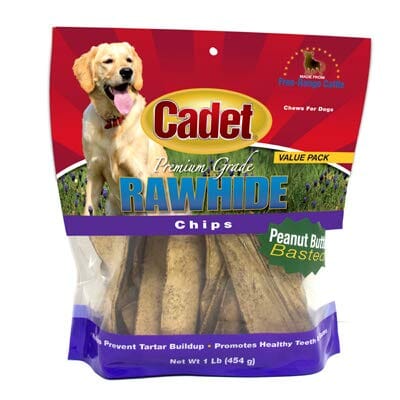 Cadet Premium Grade Rawhide Chips Natural Dog Chews - Peanut Butter - 1 Lb  