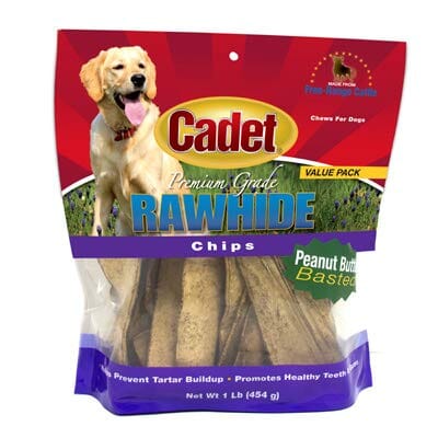 Cadet Premium Grade Rawhide Chips Natural Dog Chews - Peanut Butter - 1 Lb