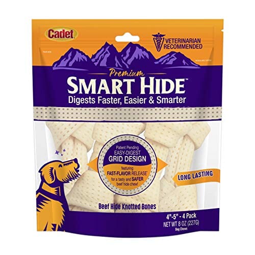 Cadet Premium Smart Hide Knotted Bones Natural Dog Chews - Beef - 4 - 5 In - 4 Pack  