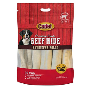 Cadet Retriever Rawhide Rolls Natural Dog Chews - Natural - 20 Pack - 6 Lbs