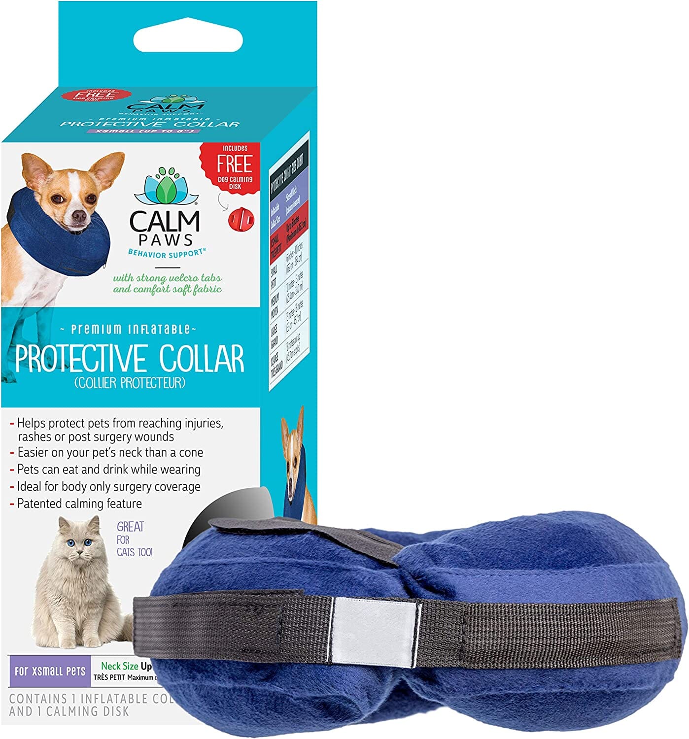 Calm Paws Protective Inflatable Dog Collar with Dog Calming Disk - Extra Small  