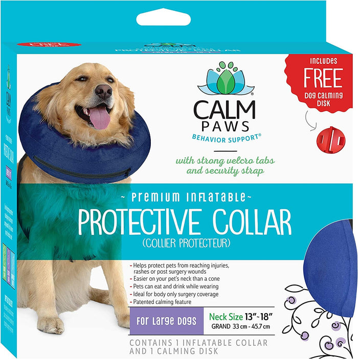 Calm Paws Protective Inflatable Dog Collar with Dog Calming Disk - Large