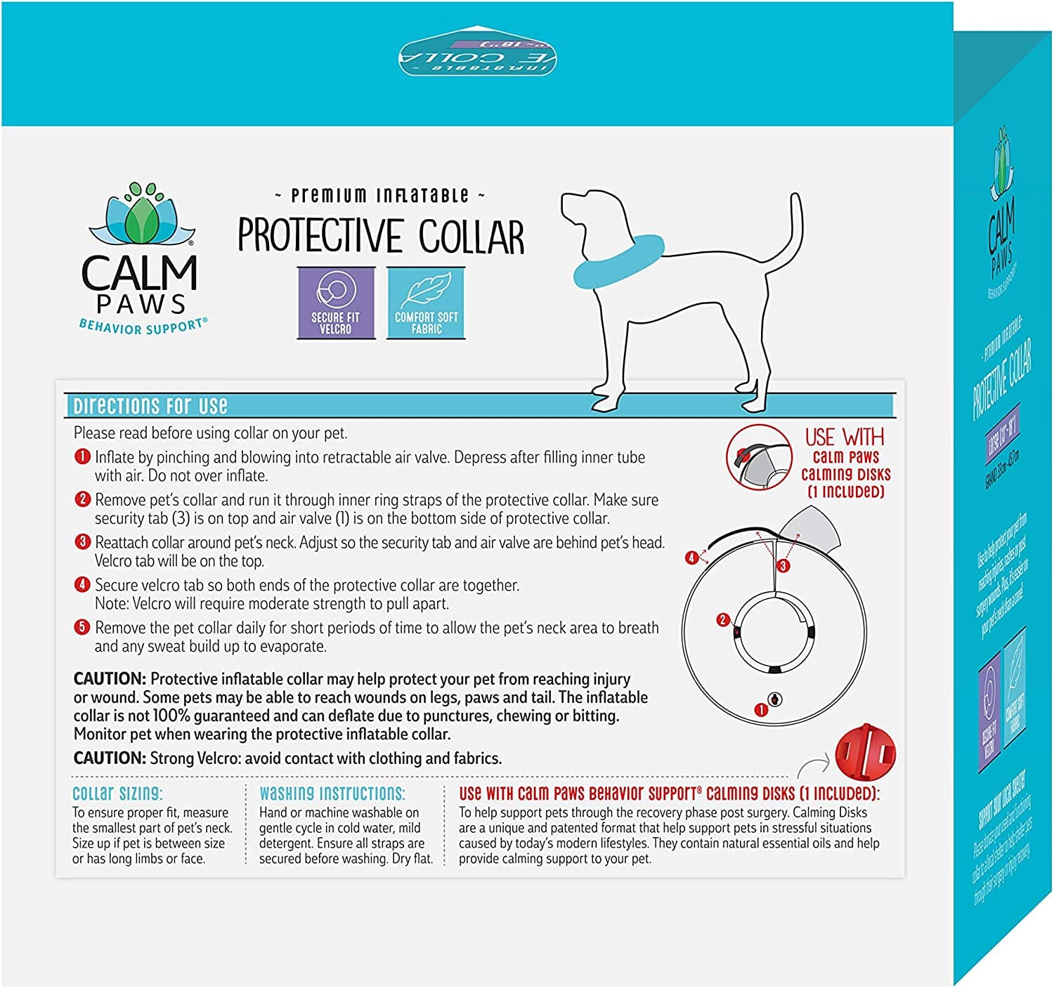 Calm Paws Protective Inflatable Dog Collar with Dog Calming Disk - Large  