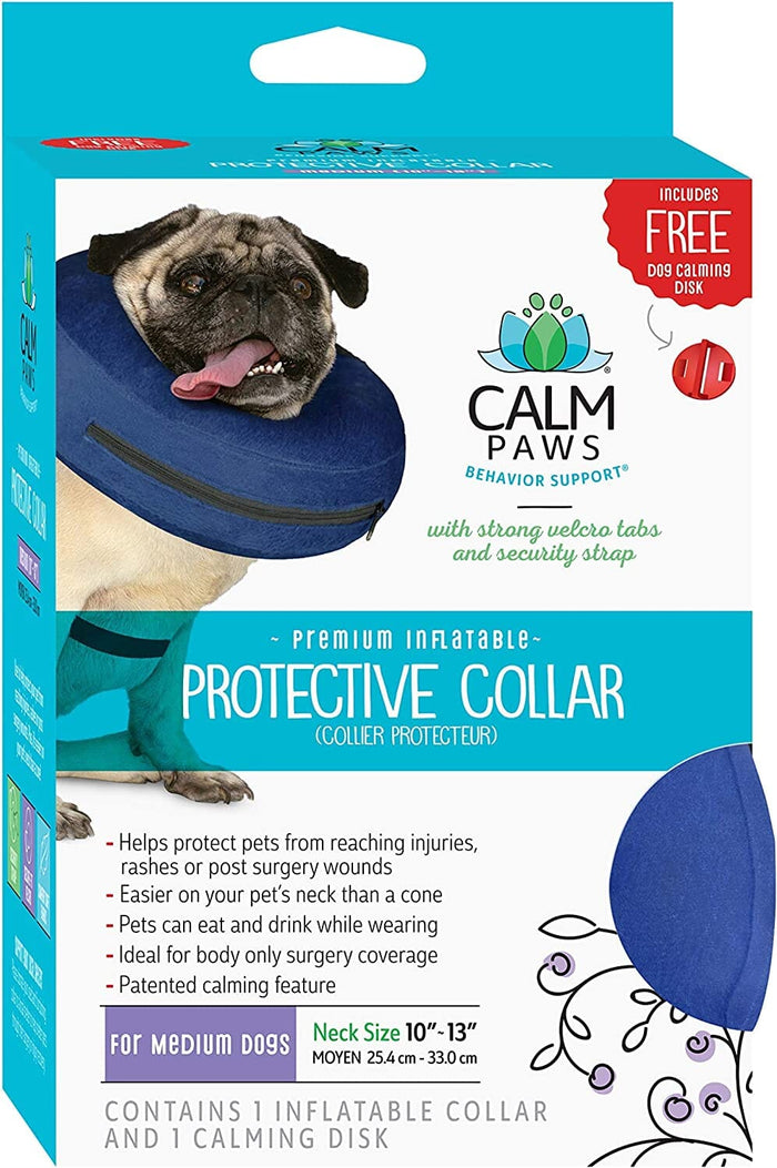 Calm Paws Protective Inflatable Dog Collar with Dog Calming Disk - Medium