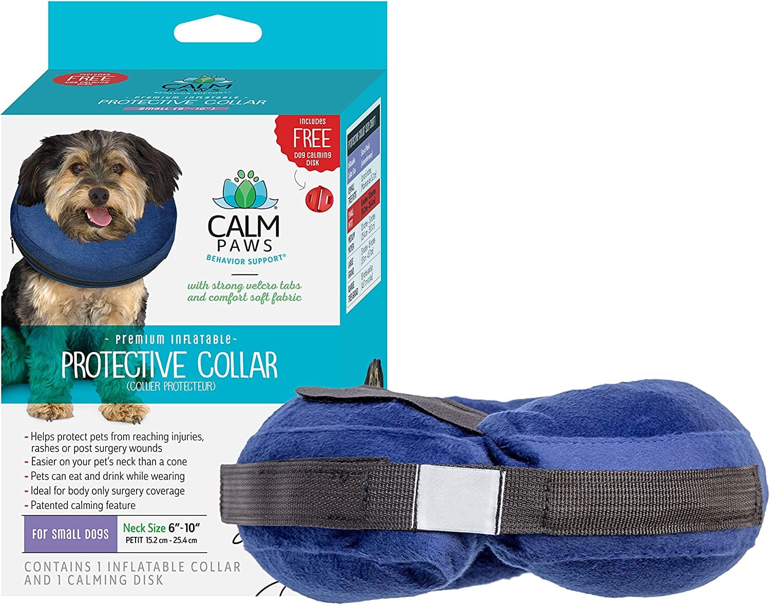 Calm Paws Protective Inflatable Dog Collar with Dog Calming Disk - Small  