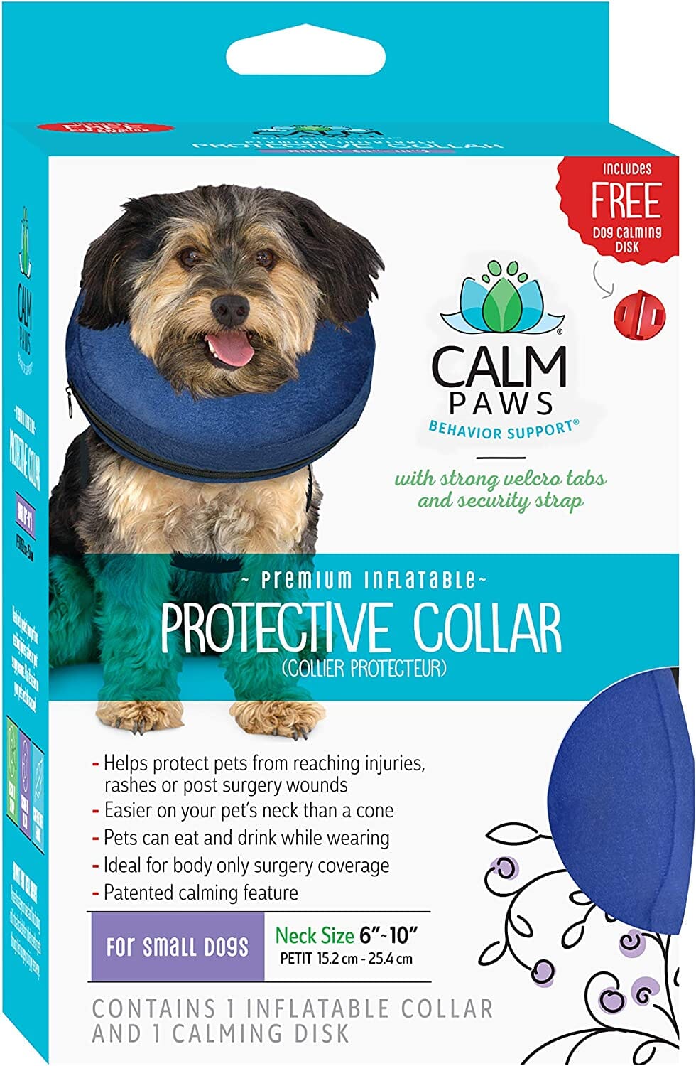 Calm Paws Protective Inflatable Dog Collar with Dog Calming Disk - Small  