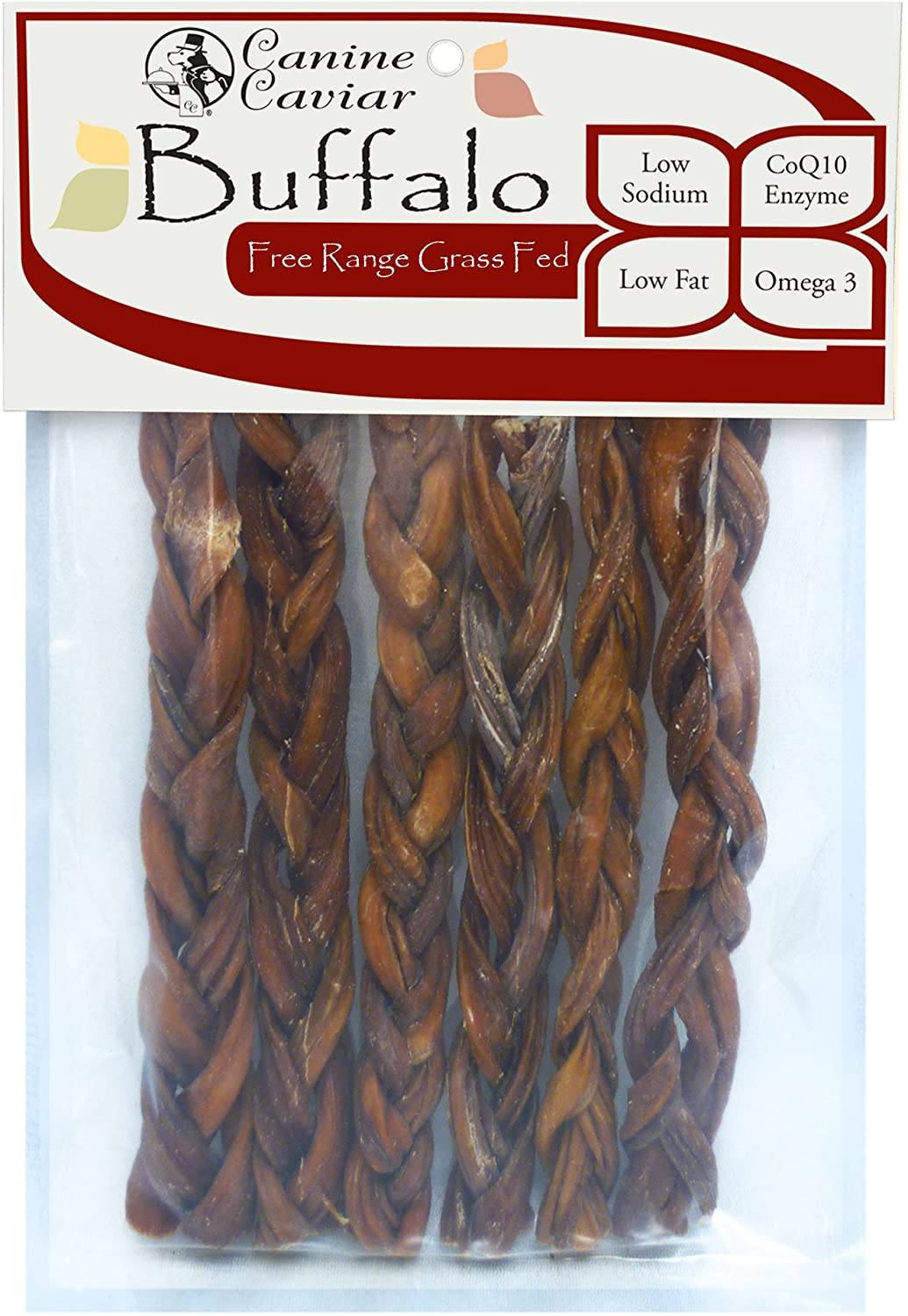 Canine Caviar Braided Dog Buffalo Sticks - 6 Inch - 6 Count  