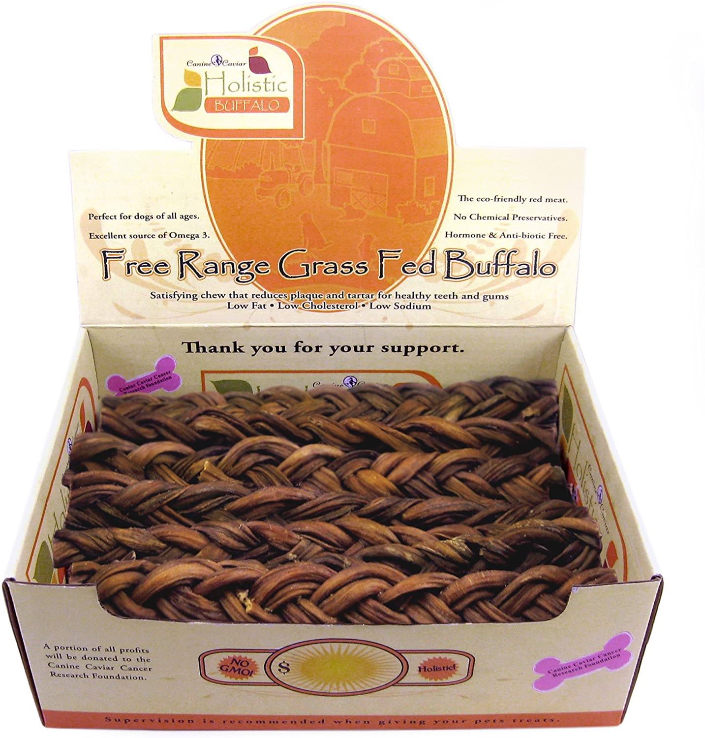 Canine Caviar Free-Range Fed Braided Buffalo Stix Natural Dog Bully Sticks - 12 Inch - 30 Count  