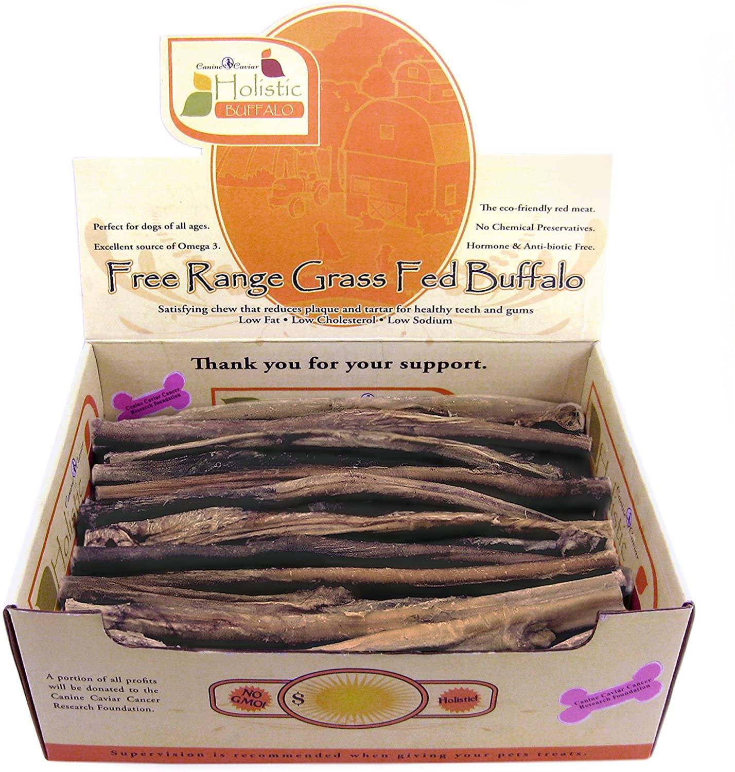 Canine Caviar Free-Range Fed Buffalo Stix Natural Dog Bully Sticks - 12 Inch - 50 Count  