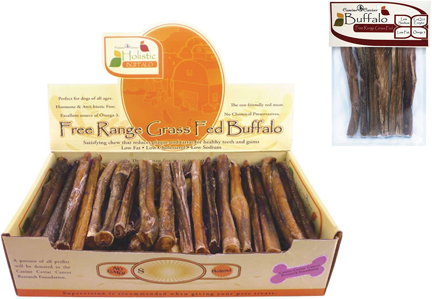 Canine Caviar Free-Range Fed Buffalo Stix Natural Dog Bully Sticks - 6 Inch - 50 Count  