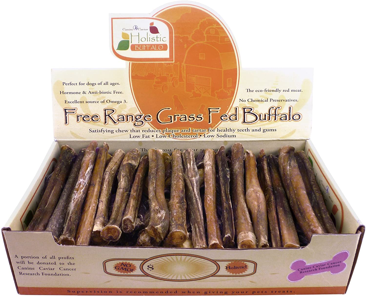 Canine Caviar Free-Range Fed Buffalo Stix Natural Dog Bully Sticks - 6 Inch - 50 Count  