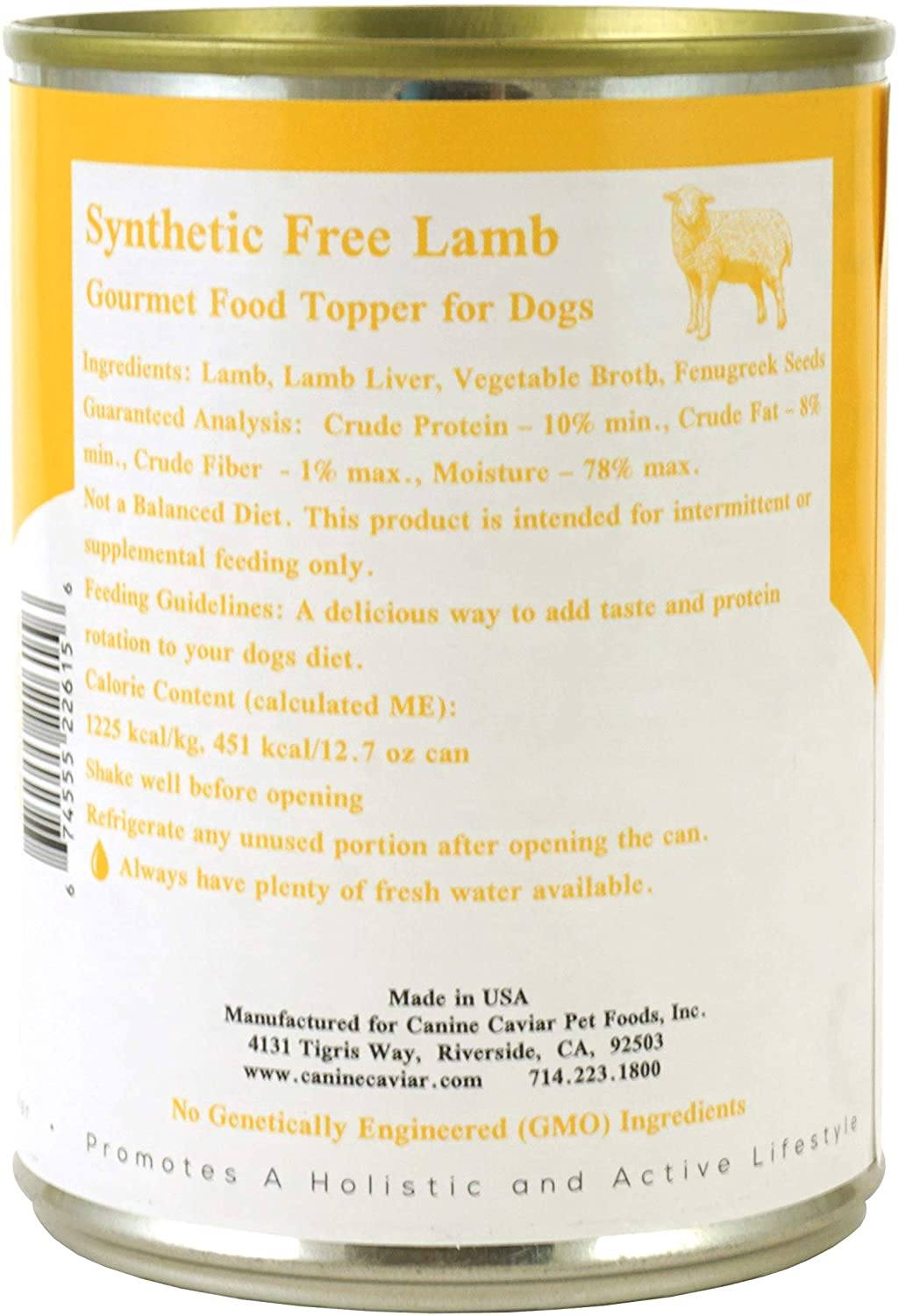 Canine Caviar Synthetic Free and Grain Free Lamb Canned Dog Food - 12.7 oz - Case of 12  