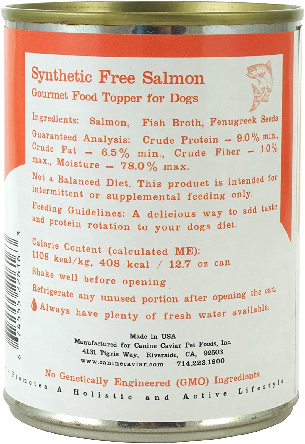 Canine Caviar Synthetic Free and Grain Free Salmon Canned Dog Food - 12.7 oz - Case of 12  