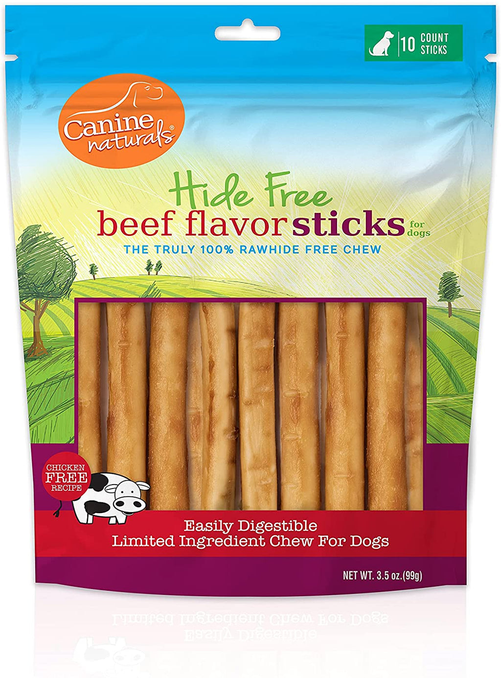 Canine Naturals Hide-Free Beef Rolls Natural Dog Chews- 5 Inch - 3.5 oz - 10 Count  