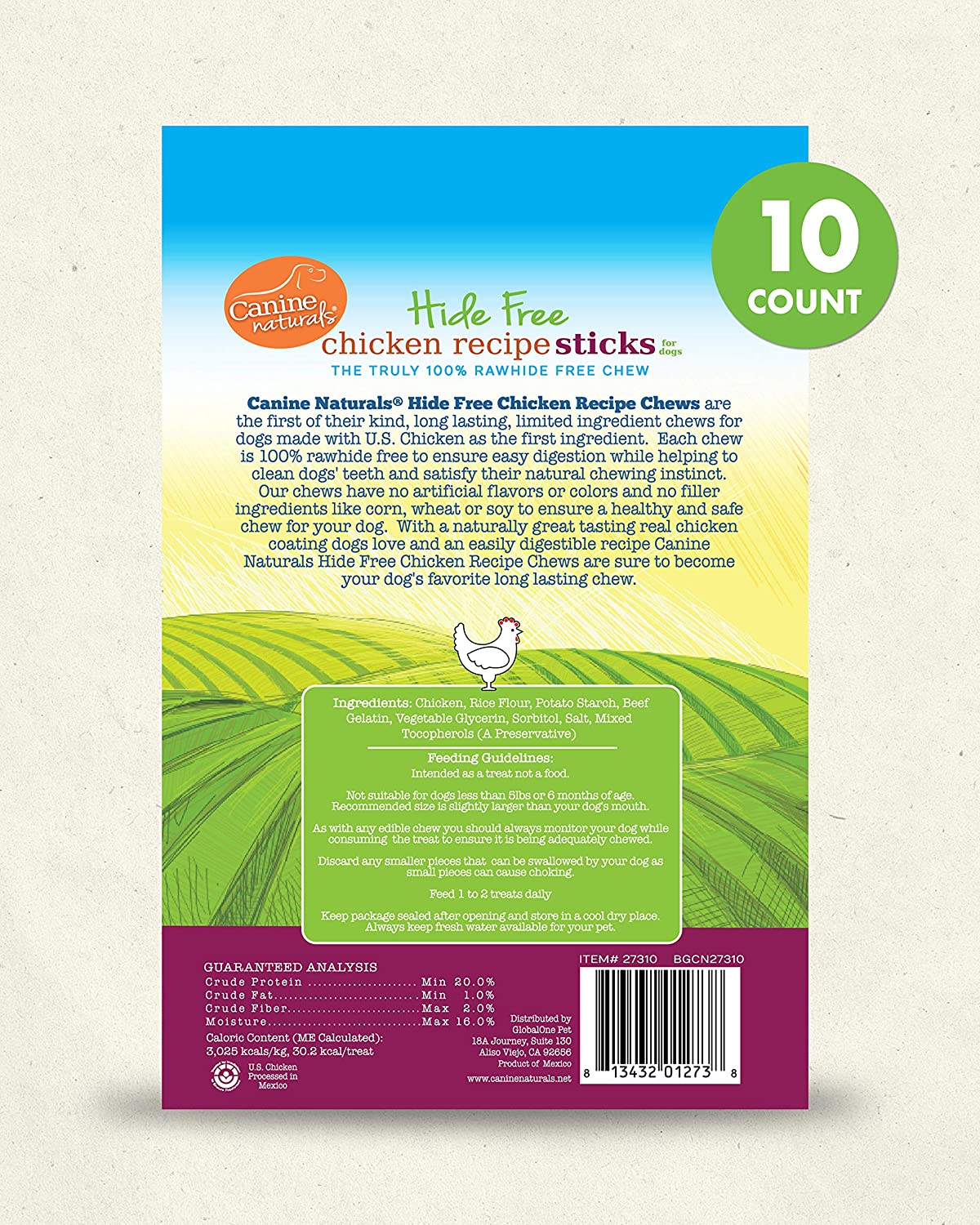 Canine Naturals Hide-Free Chicken Dog Bully Sticks - 5 Inch - 3.5 oz - 10 Count  