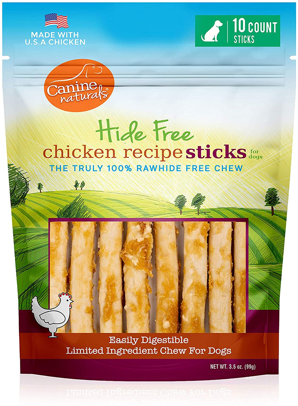 Canine Naturals Hide-Free Chicken Dog Bully Sticks - 5 Inch - 3.5 oz - 10 Count  