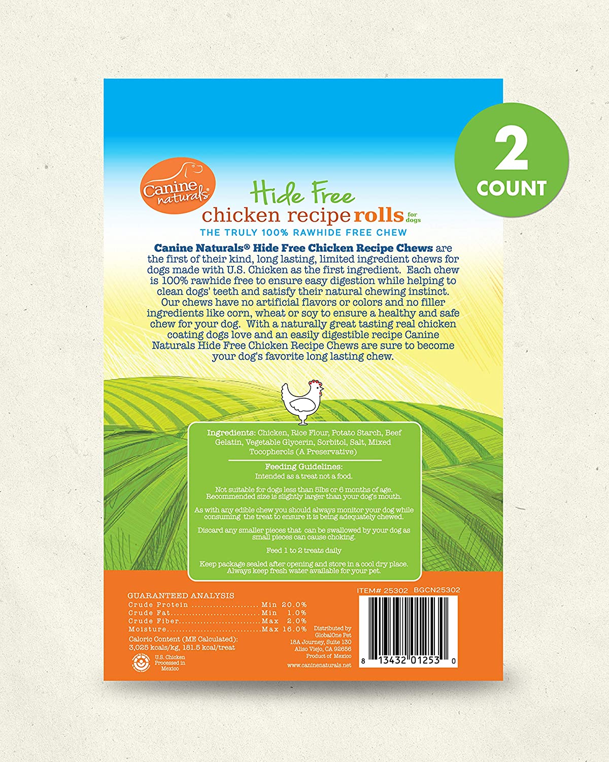 Canine Naturals Hide-Free Chicken Rolls Natural Dog Chews - 4 Inch - 4.2 oz - 2 Count  