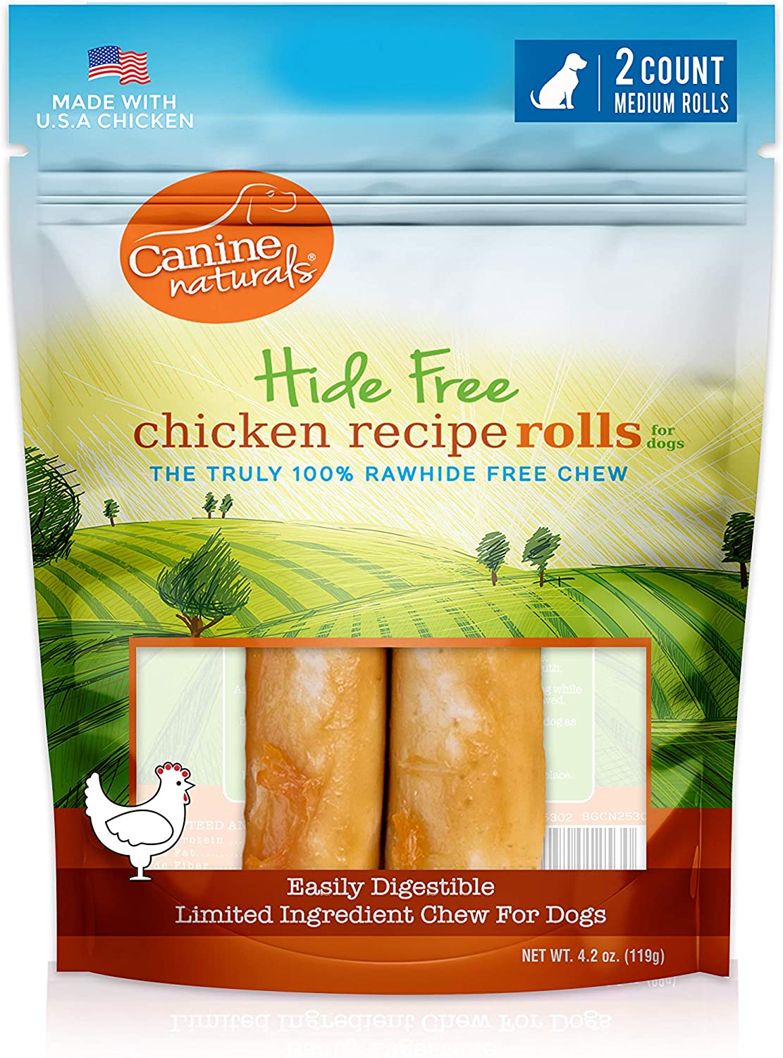 Canine Naturals Hide-Free Chicken Rolls Natural Dog Chews - 4 Inch - 4.2 oz - 2 Count  