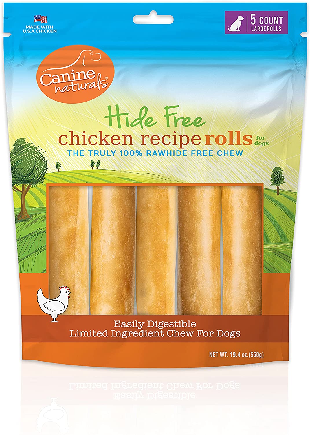 Canine Naturals Hide-Free Chicken Rolls Natural Dog Chews - 7 Inch - 19.4 oz - 5 Count  