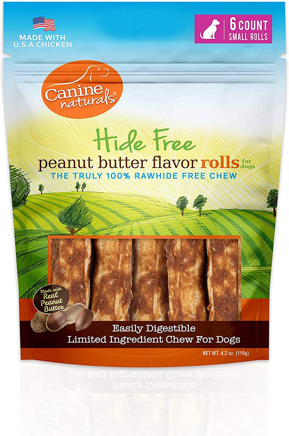 Canine Naturals Hide-Free Mini Roll Peanut Butter Chewy Dog Treats - 2.5 Inch - 4.2 oz - 6 Count  