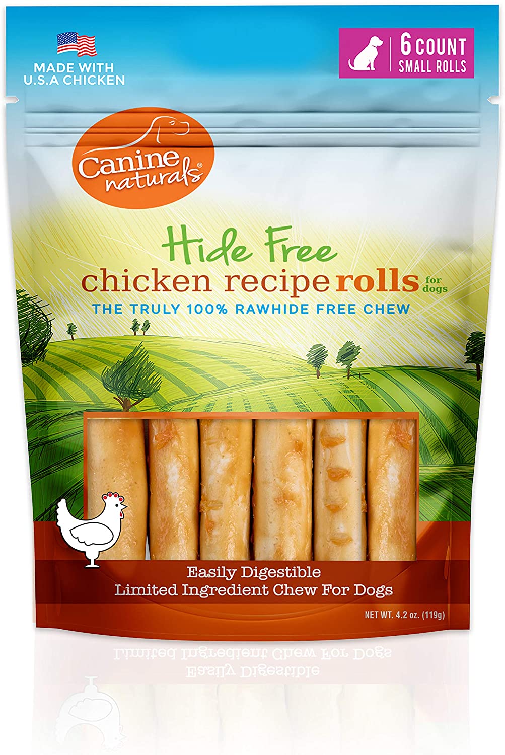 Canine Naturals Hide-Free Mini-Rolls Chicken Natural Dog Chews - 2.5 Inch - 4.2 oz - 6 Count