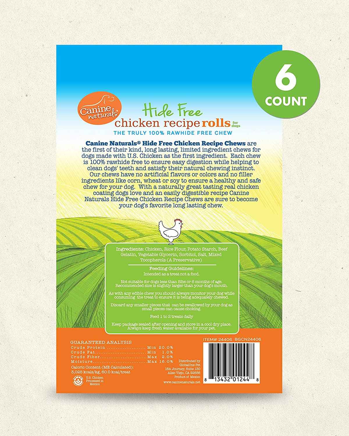 Canine Naturals Hide-Free Mini-Rolls Chicken Natural Dog Chews - 2.5 Inch - 4.2 oz - 6 Count  