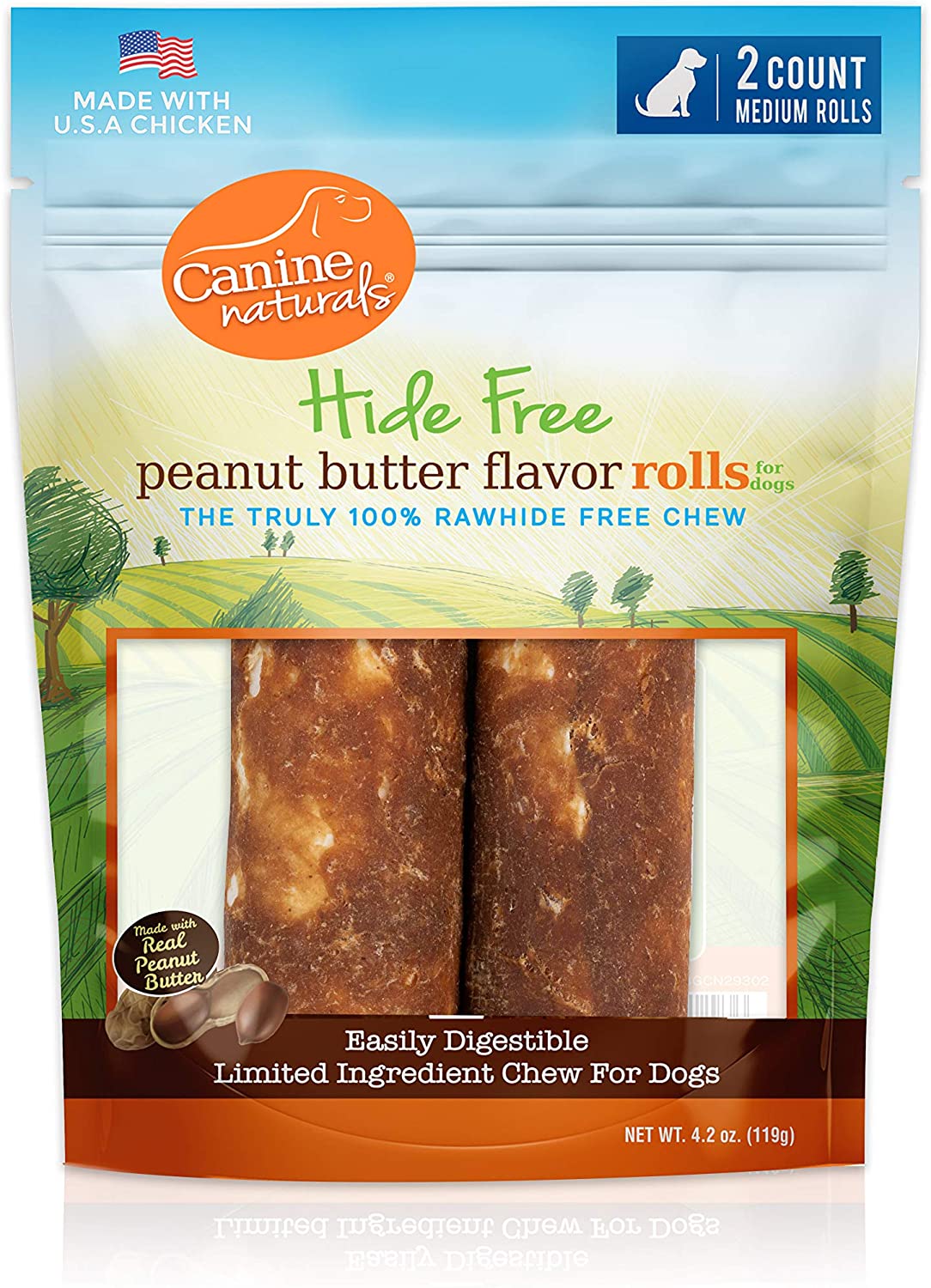 Canine Naturals Hide-Free Peanut Butter Chewy Dog Treats - 4 Inch - 4.2 oz - 2 Count  