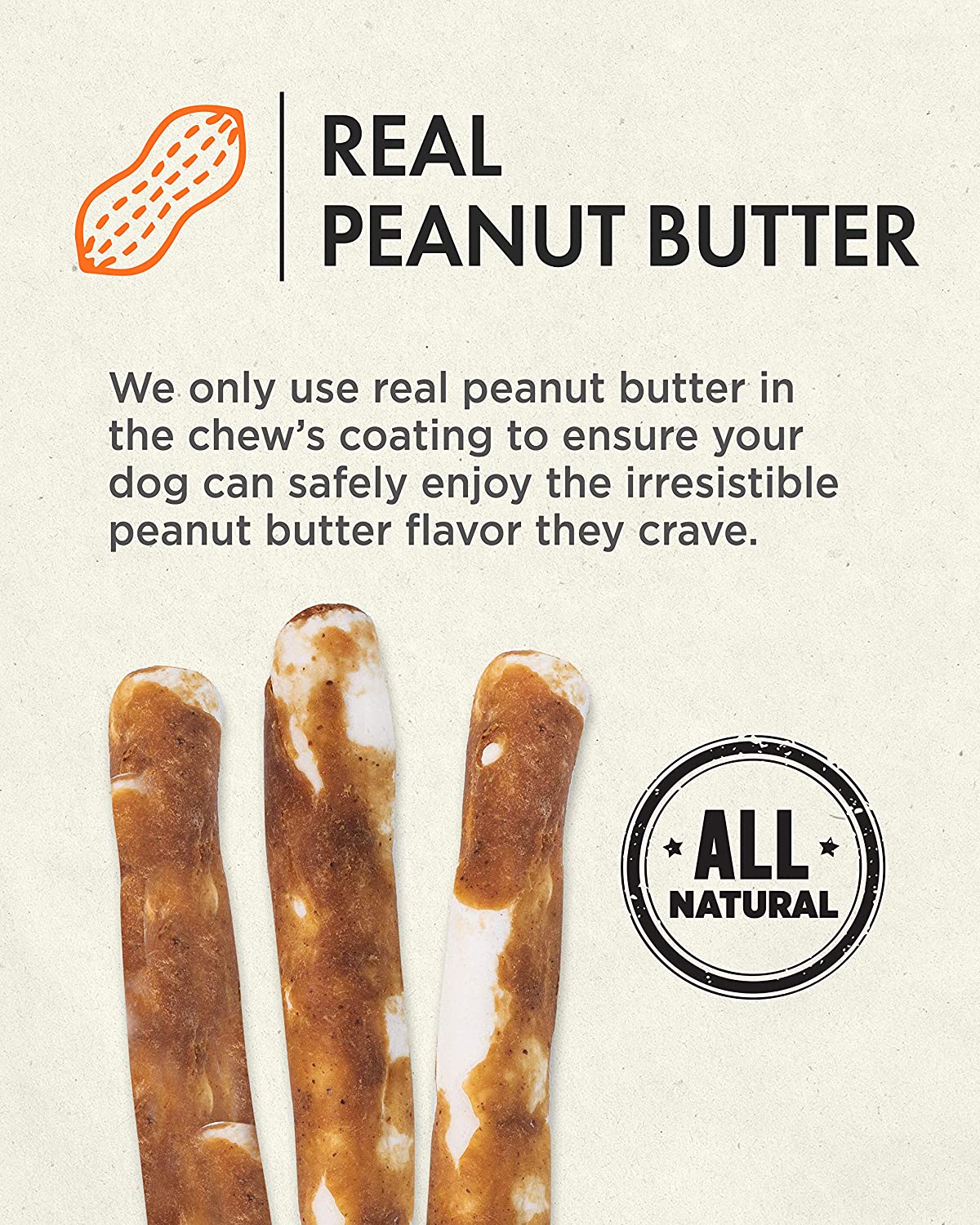 Canine Naturals Hide-Free Peanut Butter Chewy Dog Treats - 5 Inch - 3.5 oz - 10 Count  