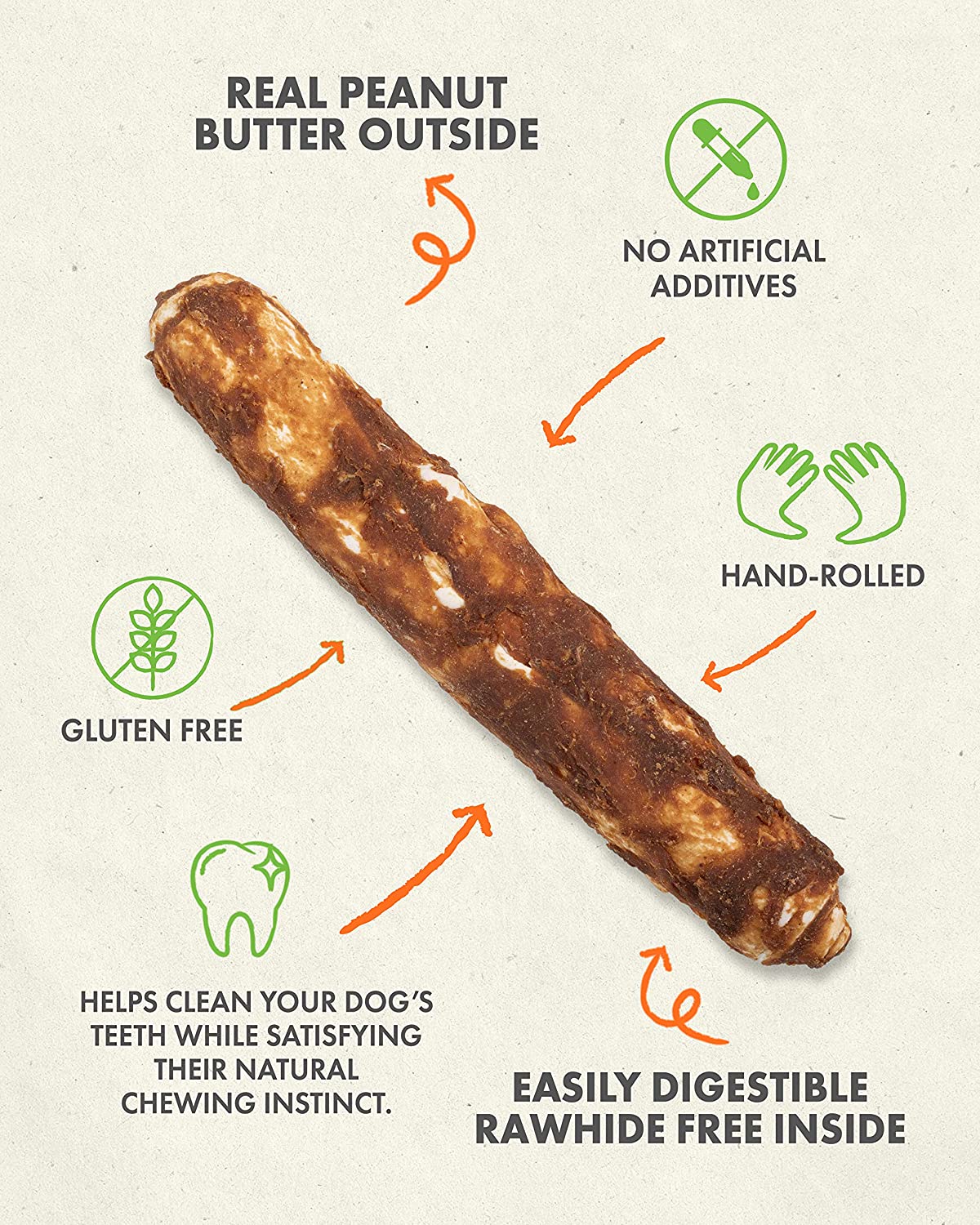 Canine Naturals Hide-Free Peanut Butter Rolls Chewy Dog Treats -10 Inch - 9 oz - 2 Count  