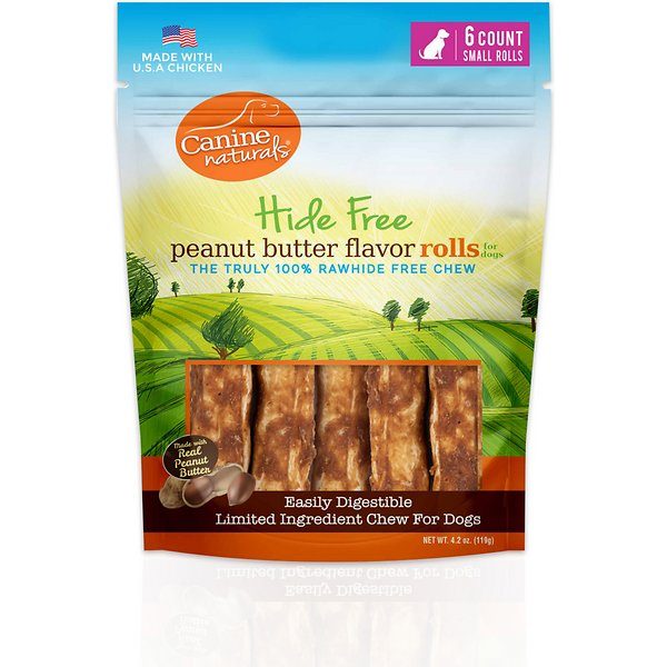 Canine Naturals Hide-Free Peanut Butter Rolls Chewy Dog Treats - 4 Inch - 2 oz - 30 Cou...