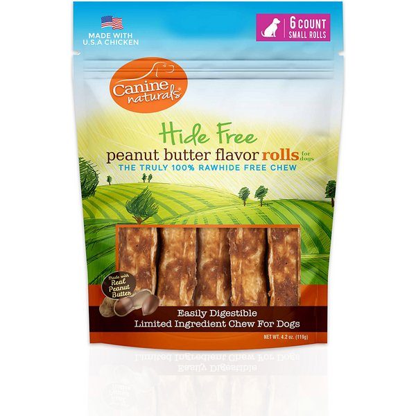 Canine Naturals Hide-Free Peanut Butter Rolls Chewy Dog Treats - 4 Inch - 2 oz - 30 Count  