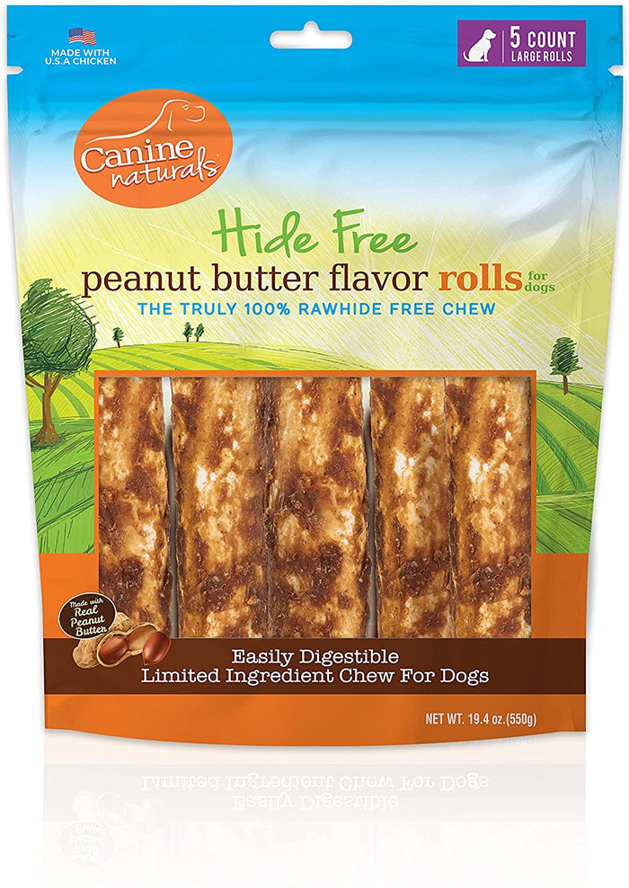 Canine Naturals Hide-Free Peanut Butter Rolls Chewy Dog Treats - 7 Inch - 19.4 oz - 5 C...