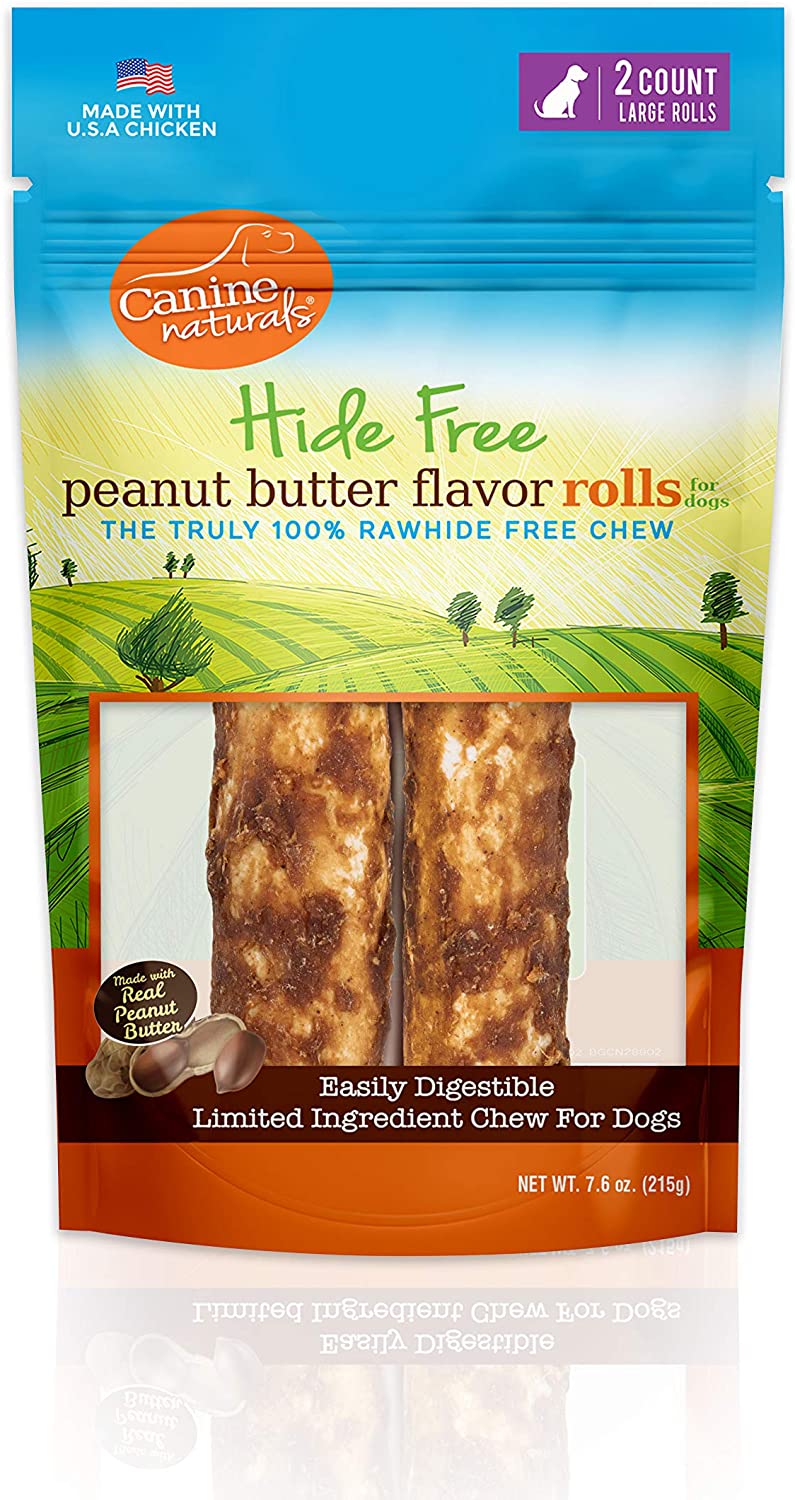 Canine Naturals Hide-Free Peanut Butter Rolls Chewy Dog Treats - 7 Inch - 7.6 oz - 2 Count