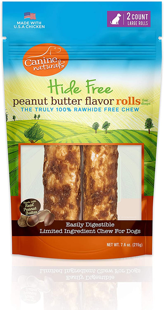 Canine Naturals Hide-Free Peanut Butter Rolls Chewy Dog Treats - 7 Inch - 7.6 oz - 2 Count