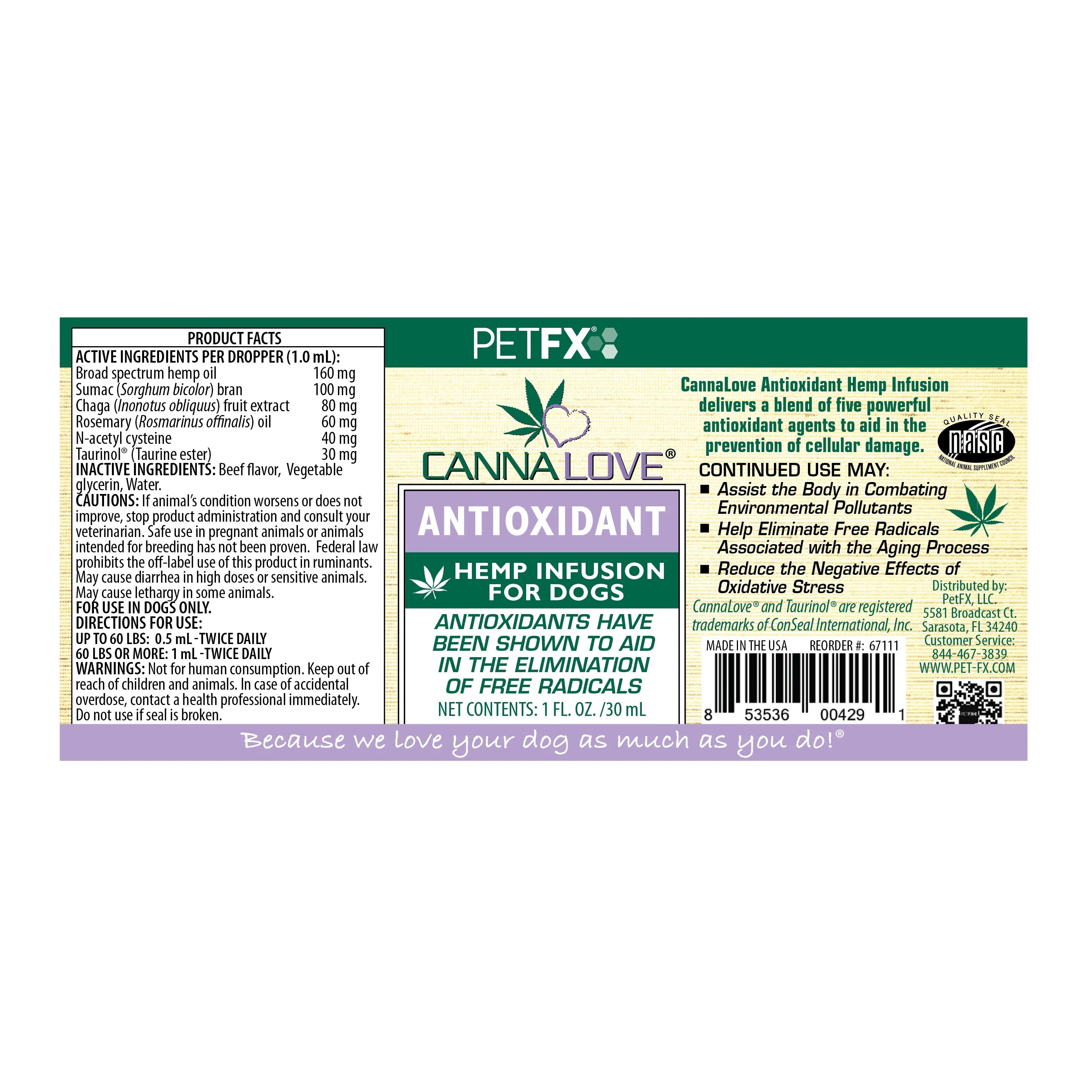 CannaLove Antioxidant Hemp Infusion Dog Tincture Oil - 1 fl Oz  