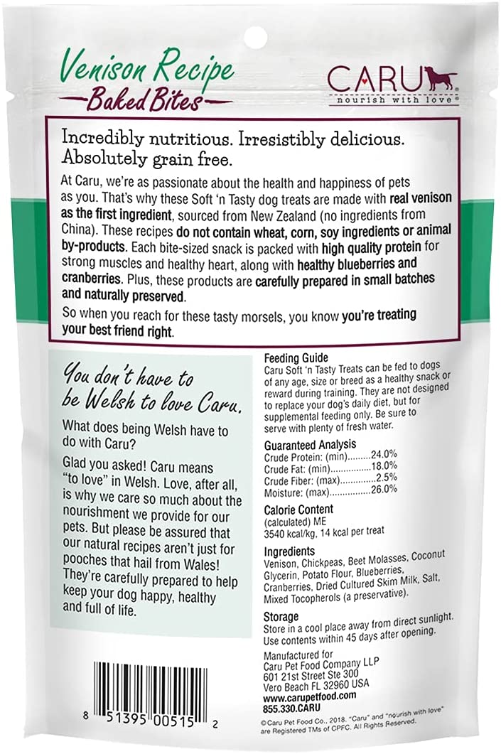 Caru Natural Venison Recipe Bites Soft and Chewy Cat Treats - 4 oz  