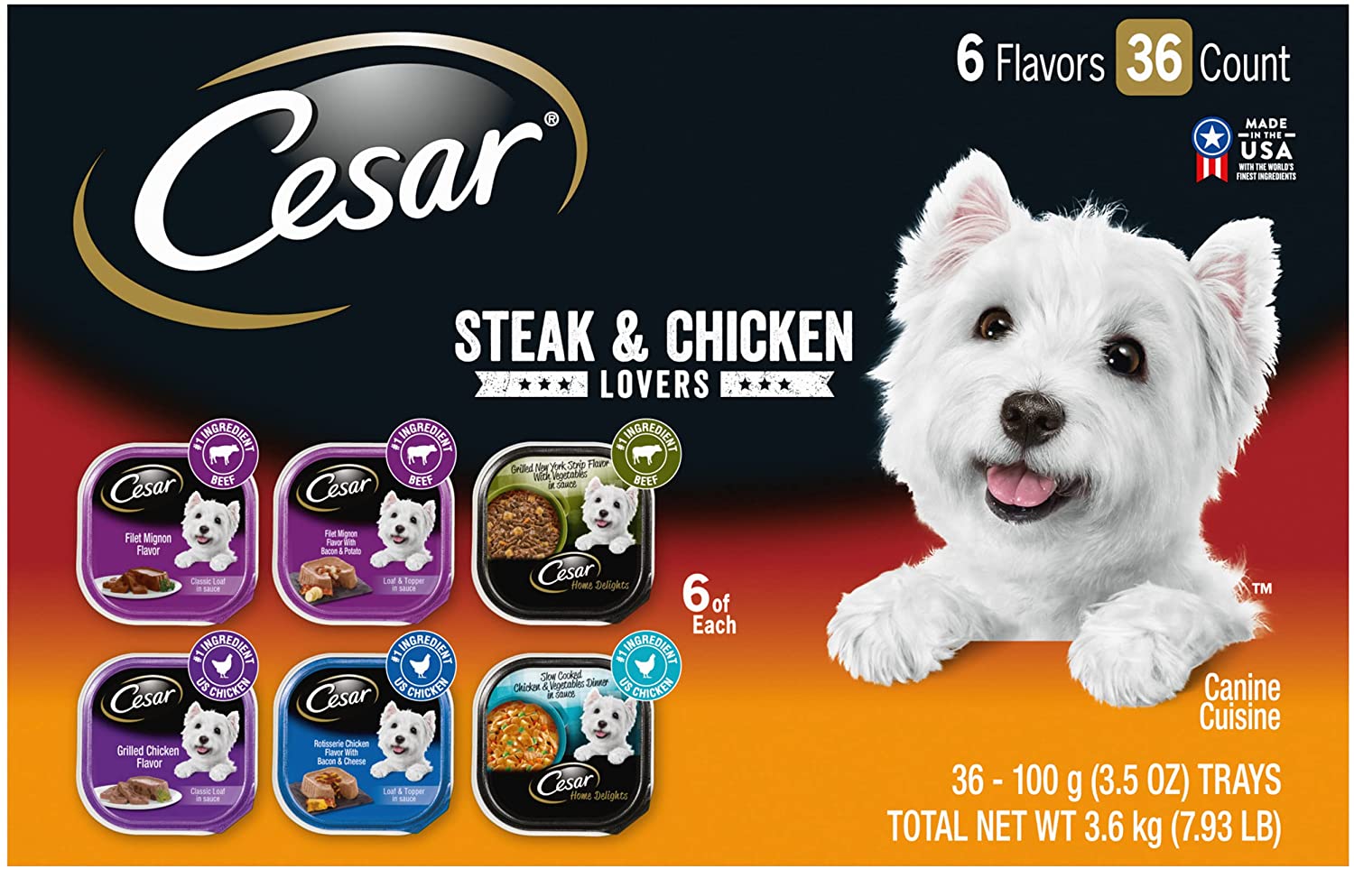 Cesar Canine Cuisine Steak and Chicken Multi-Pack Wet Dog Food - 3.5 oz - Case of 36  