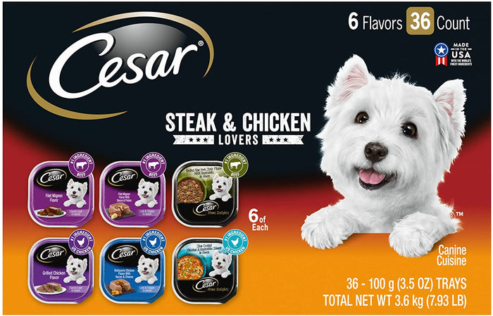 Cesar Canine Cuisine Steak and Chicken Multi-Pack Wet Dog Food - 3.5 oz - Case of 36