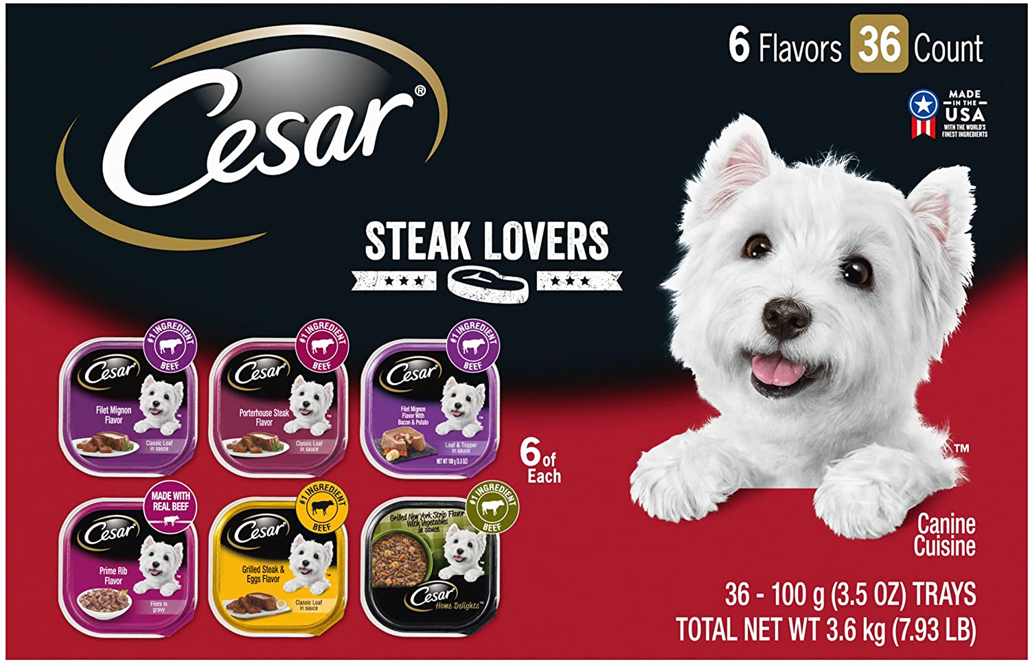 Cesar Canine Cuisine Steak Pack Multi-Pack Wet Dog Food - 3.5 oz - Case of 36  