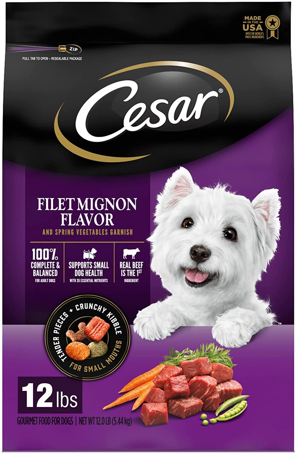 Cesar Dry Filet Mignon with Spring Vegetables Gourmet Dry Dog Food - 12 lb Bag  