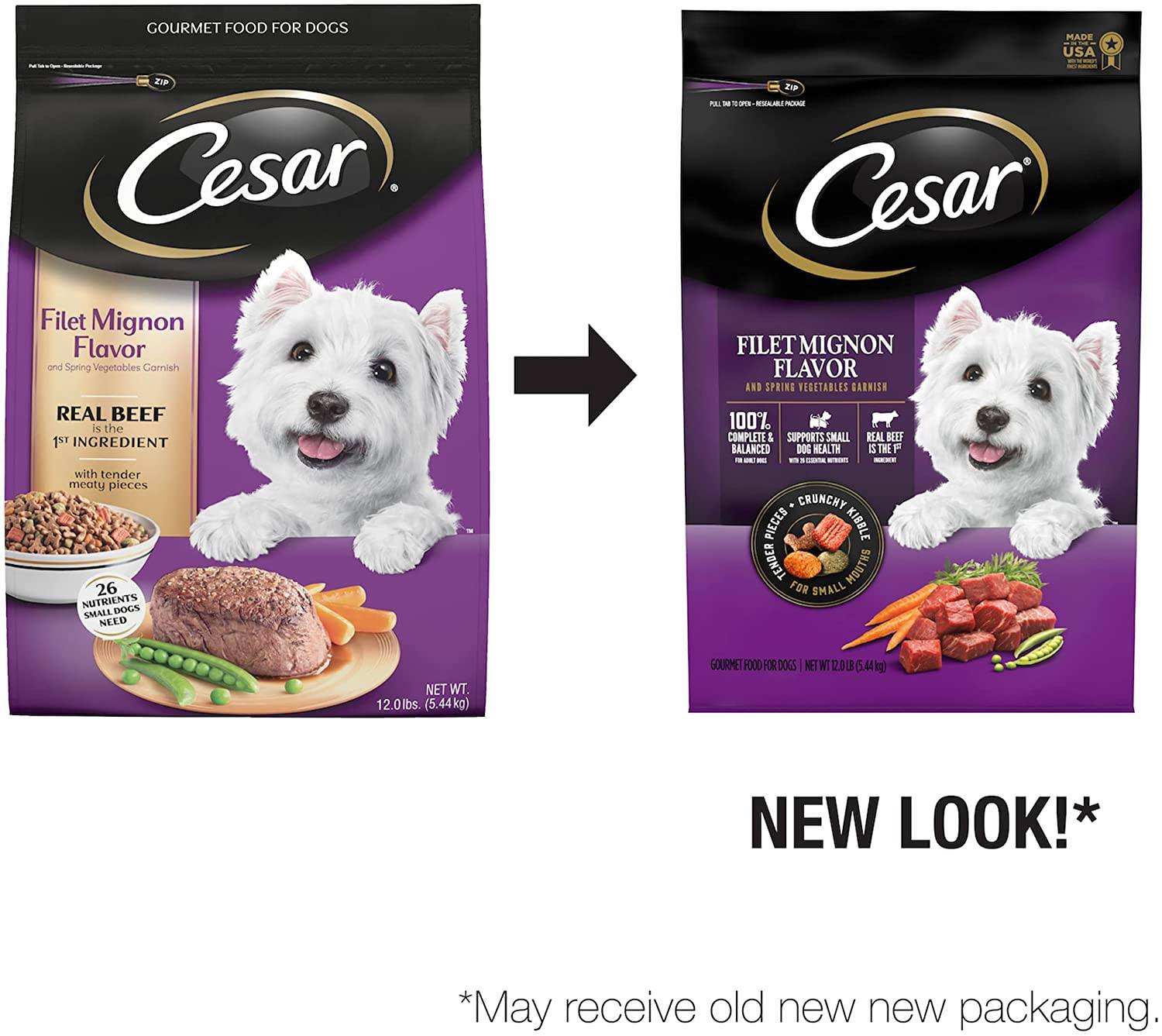 Cesar Dry Filet Mignon with Spring Vegetables Gourmet Dry Dog Food - 12 lb Bag  