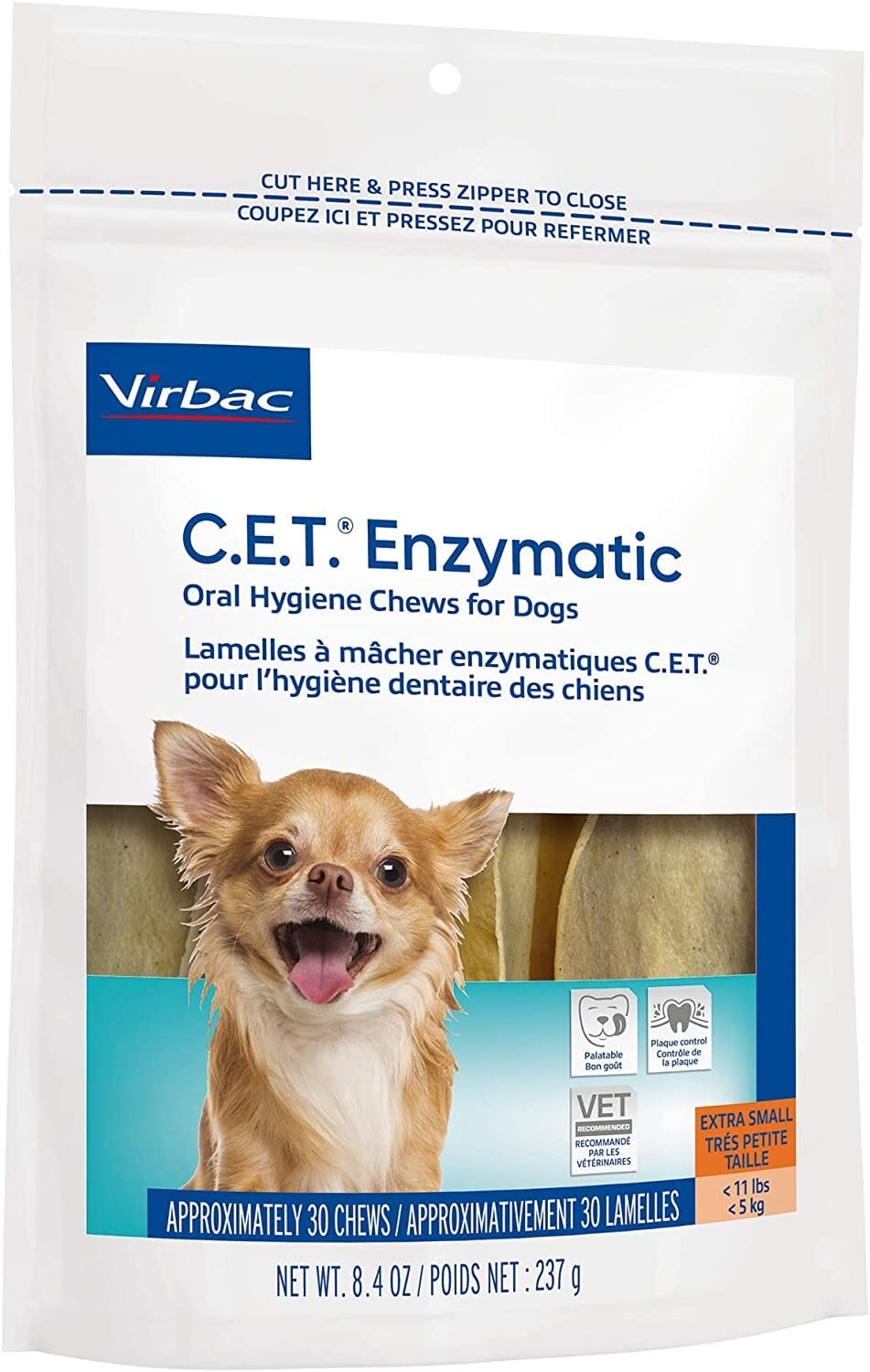 C.E.T. Enzymatic Oral Hygiene Chews for Dogs - Beef and Poultry - Extra Small - 30 Count  