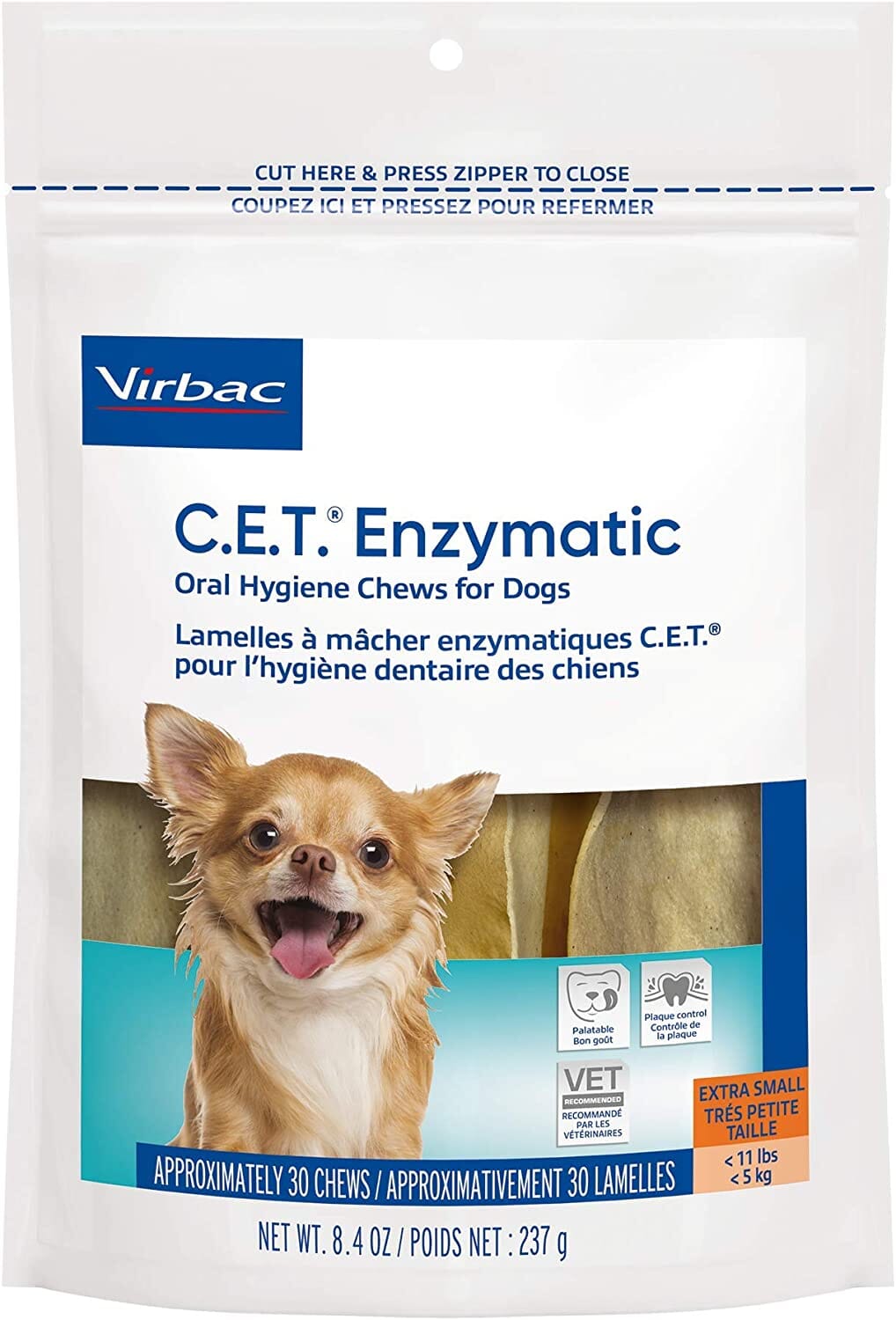 C.E.T. Enzymatic Oral Hygiene Chews for Dogs - Beef and Poultry - Extra Small - 30 Count  