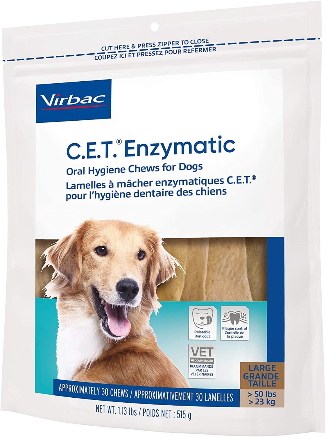 C.E.T. Enzymatic Oral Hygiene Chews for Dogs - Beef and Poultry - Large - 30 Count  