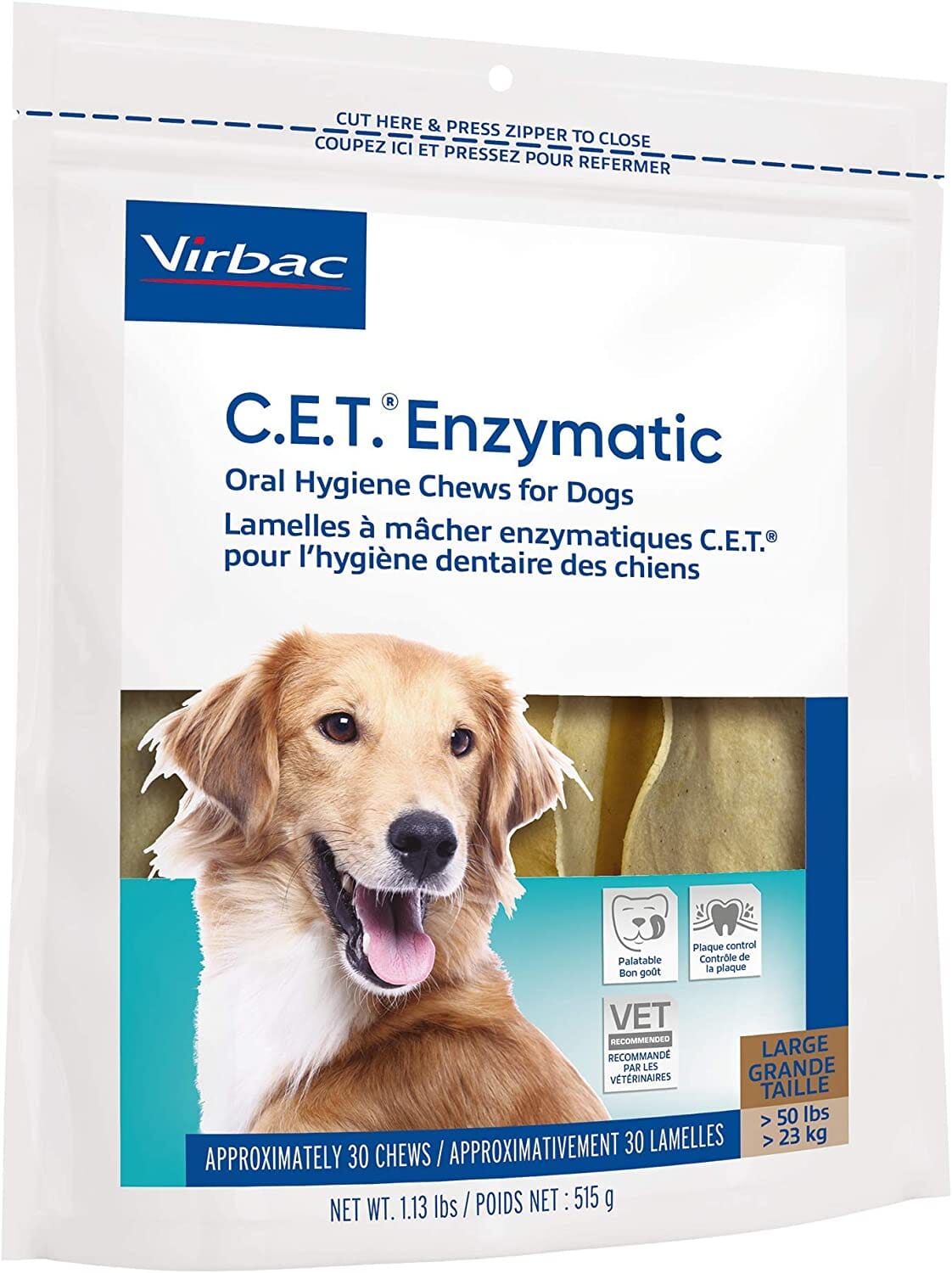 C.E.T. Enzymatic Oral Hygiene Chews for Dogs - Beef and Poultry - Large - 30 Count  