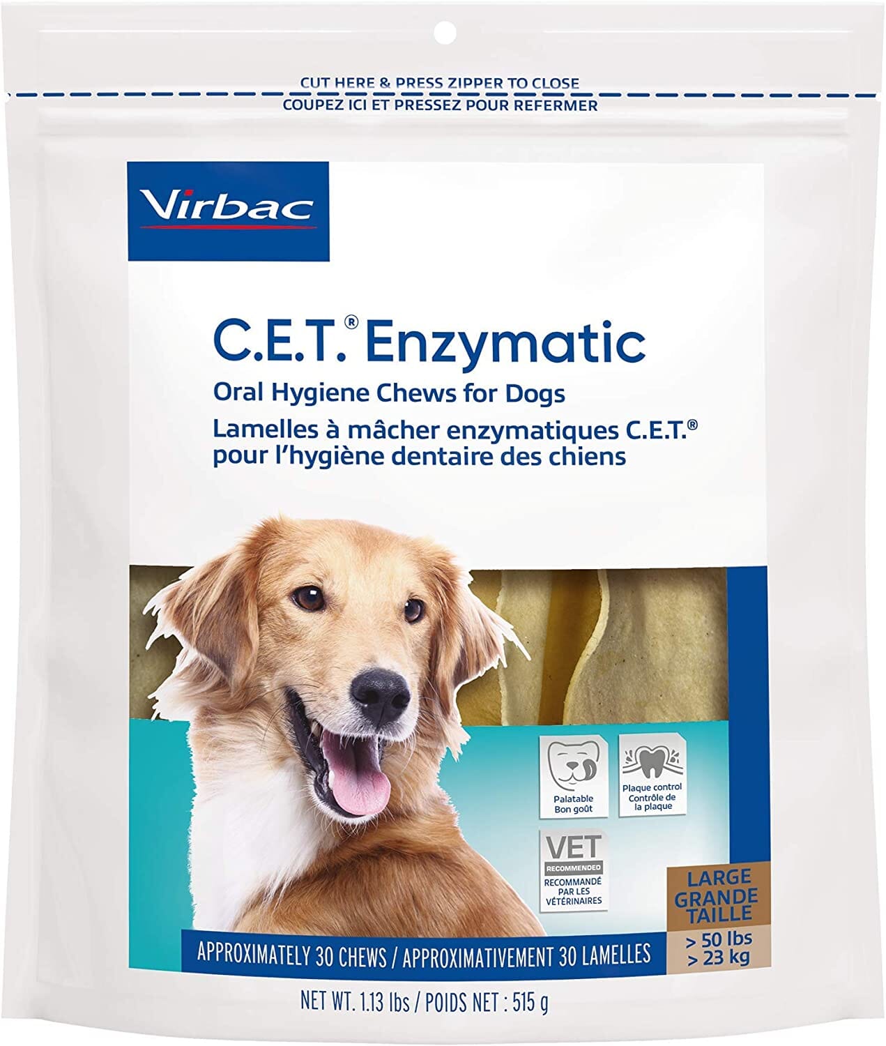 C.E.T. Enzymatic Oral Hygiene Chews for Dogs - Beef and Poultry - Large - 30 Count  