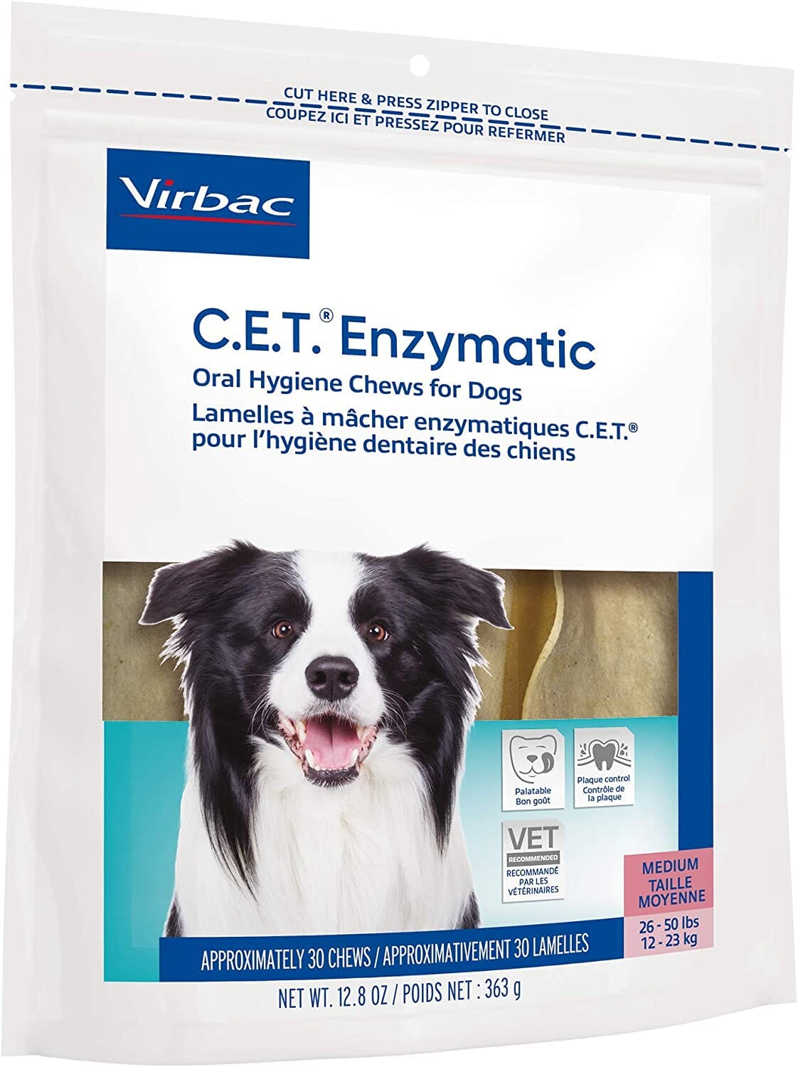 C.E.T. Enzymatic Oral Hygiene Chews for Dogs - Beef and Poultry - Medium - 30 Count  