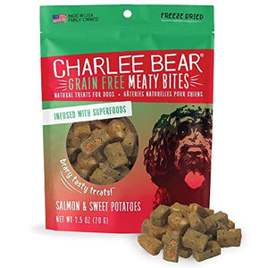 Charlee Bear Grain-Free Meaty Bites Soft and Chewy Dog Treats - Salmon and Sweet Potato...