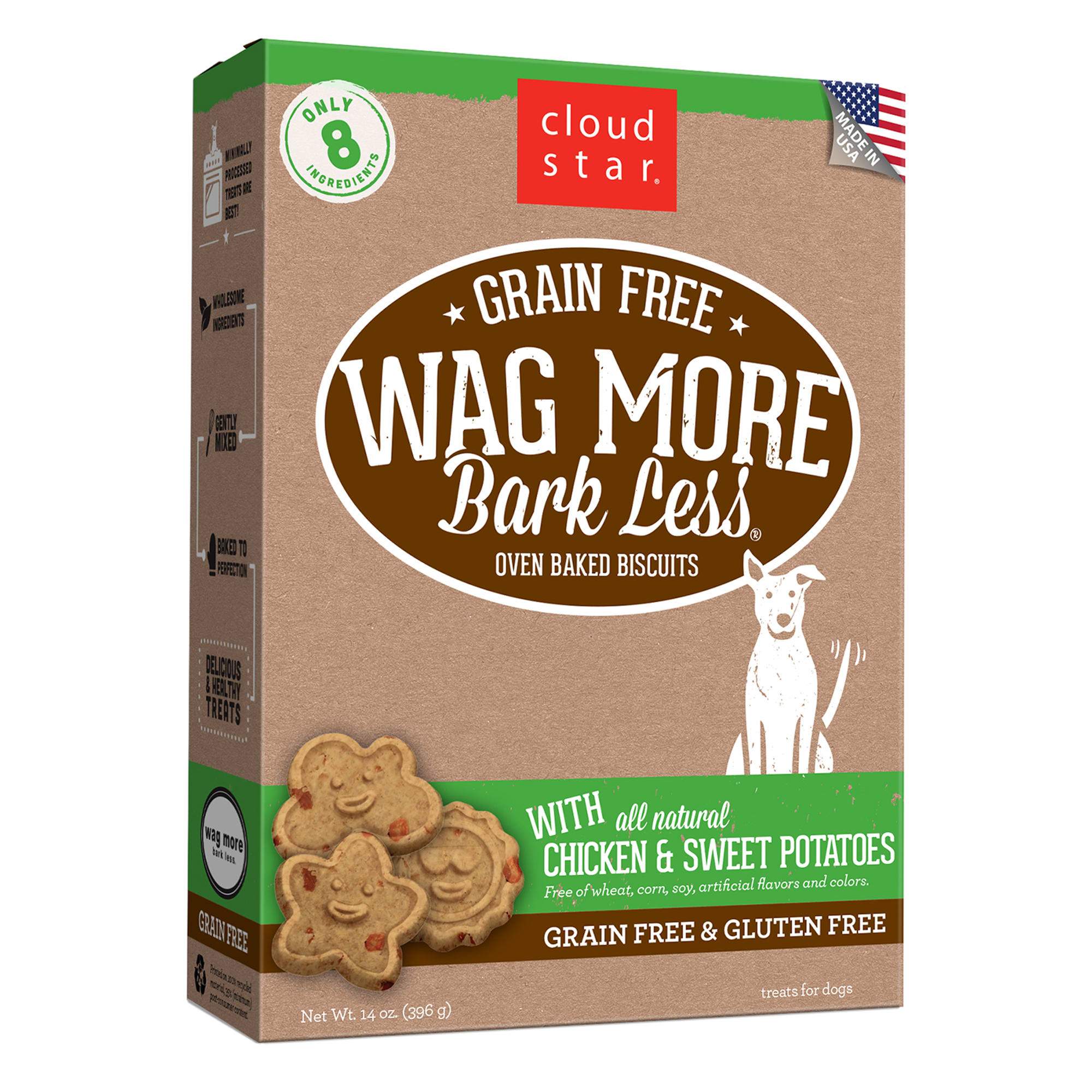 Cloud Star Grain-Free Wag More Bark Less Chicken & Sweet Potato Oven Baked Dog Biscuit Treats - 14 oz Box  